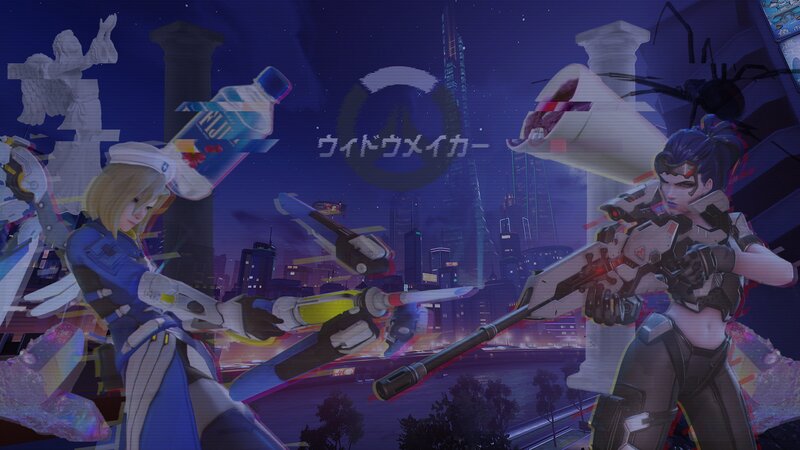Two Characters in Combat — Blue, Dramatic, Night, Digital Art, Cityscape