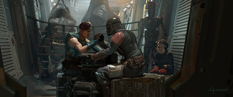 Two Characters in Combat — Gray, Dramatic, Digital Art
