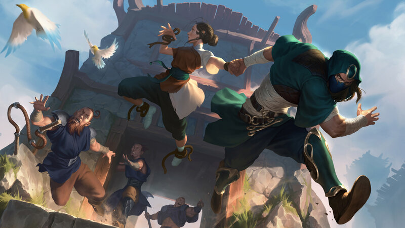 Two Characters in Combat — Green, Dramatic, Afternoon