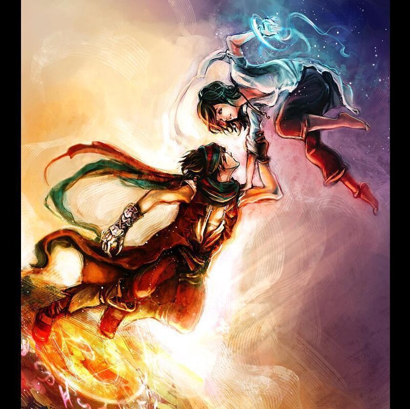 Two Characters in Combat — Orange