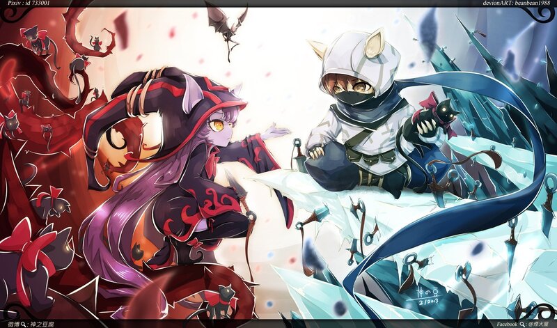 Two Characters in Combat — Purple, Dramatic, Digital Art, Cat-like Creatures