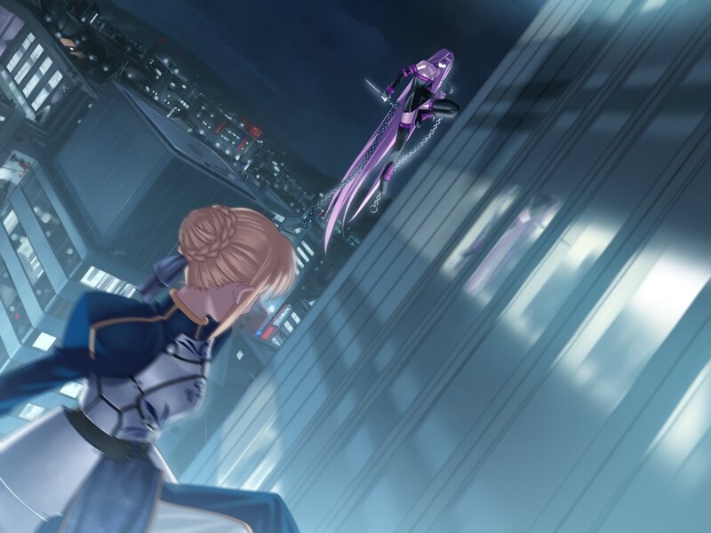 Two Characters in Combat — Purple, Dramatic, Night, Anime