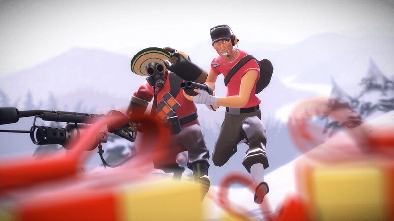 Two Characters in Combat — Red, Action-packed, Winter