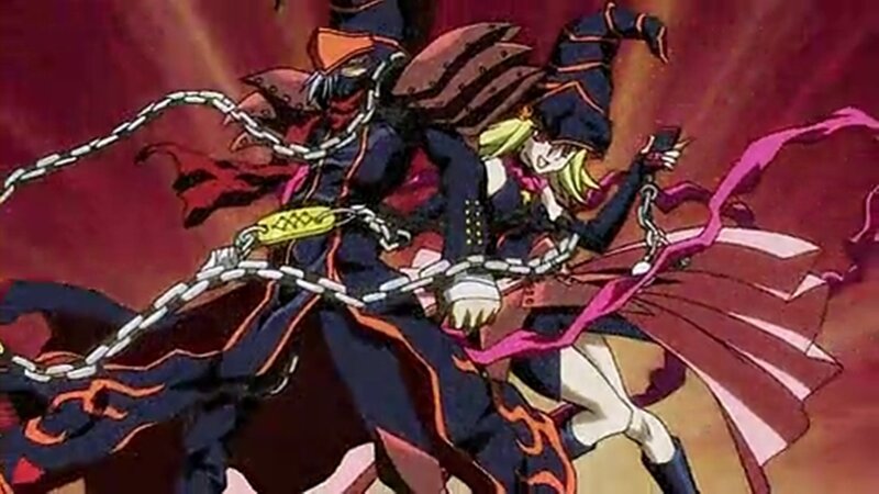 Two Characters in Combat — Red, Dramatic, Anime, Chains