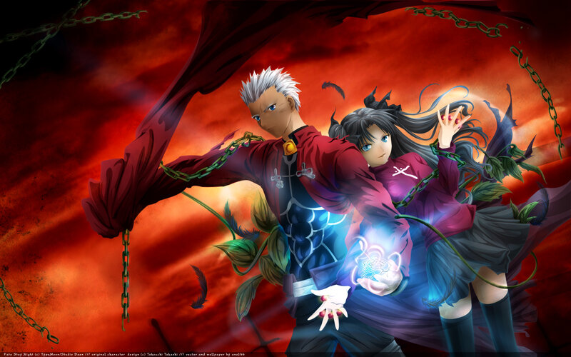 Two Characters in Combat — Red, Dramatic, Night, Anime