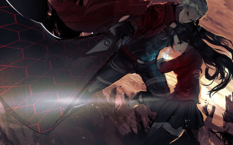 Two Characters in Combat — Red, Dramatic, Sunset, Anime