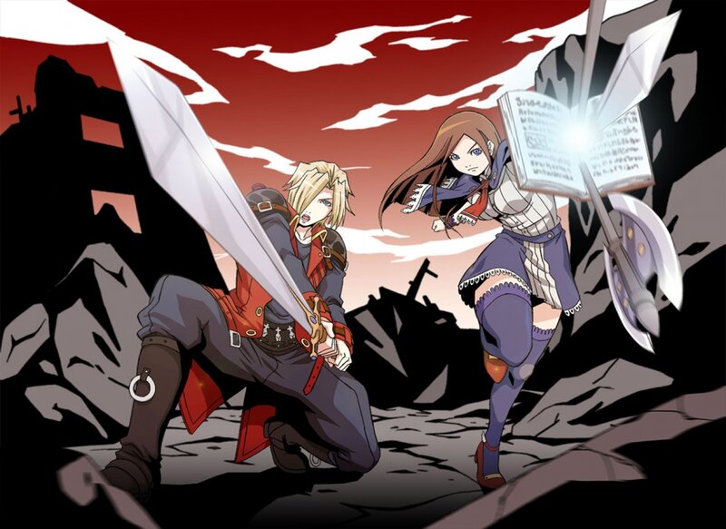 Two Characters in Combat — Red, Dramatic, Sunset