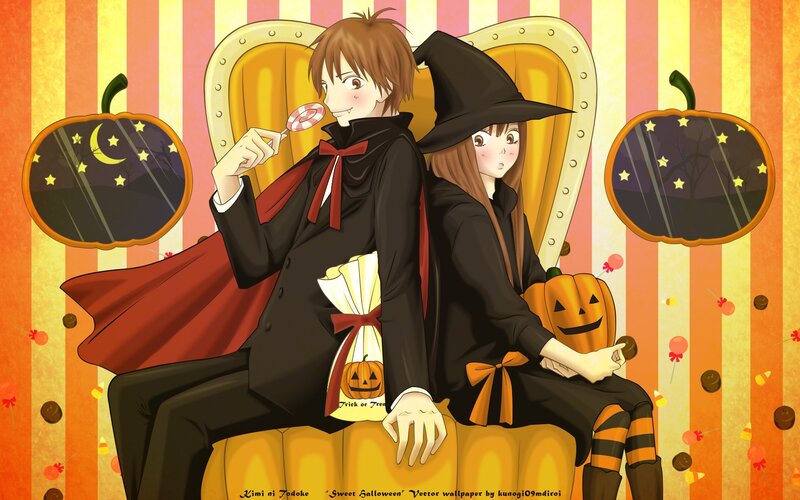 Two Characters in Costumes — Orange, Festive