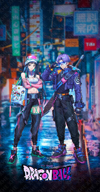 Two Characters in Cyberpunk Outfits — Purple