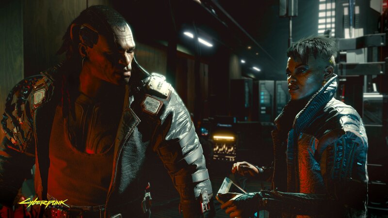 Two Characters in Cyberpunk Setting — Black, Dramatic