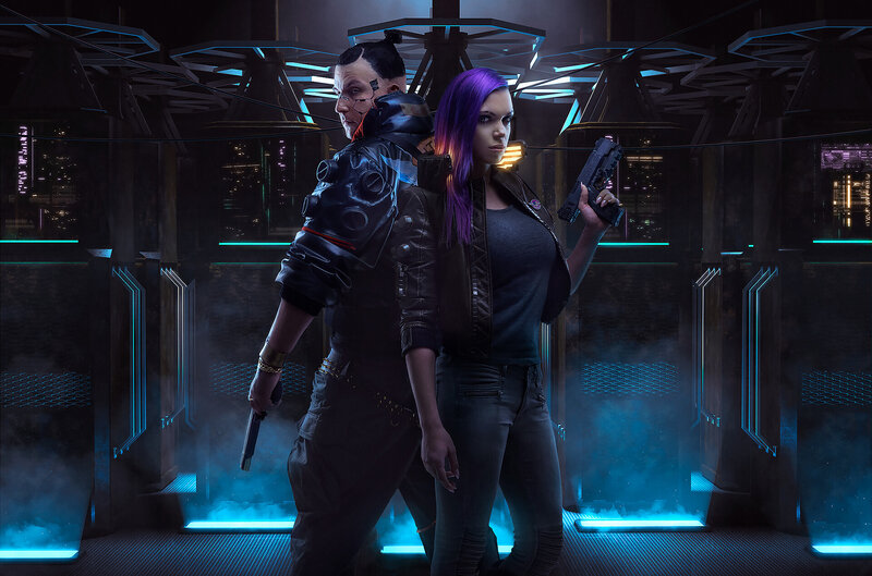 Two Characters in Cyberpunk Setting — Black