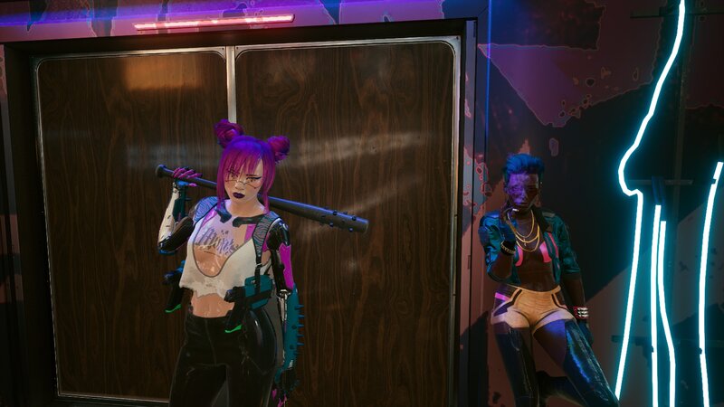 Two Characters in Cyberpunk Setting — Purple
