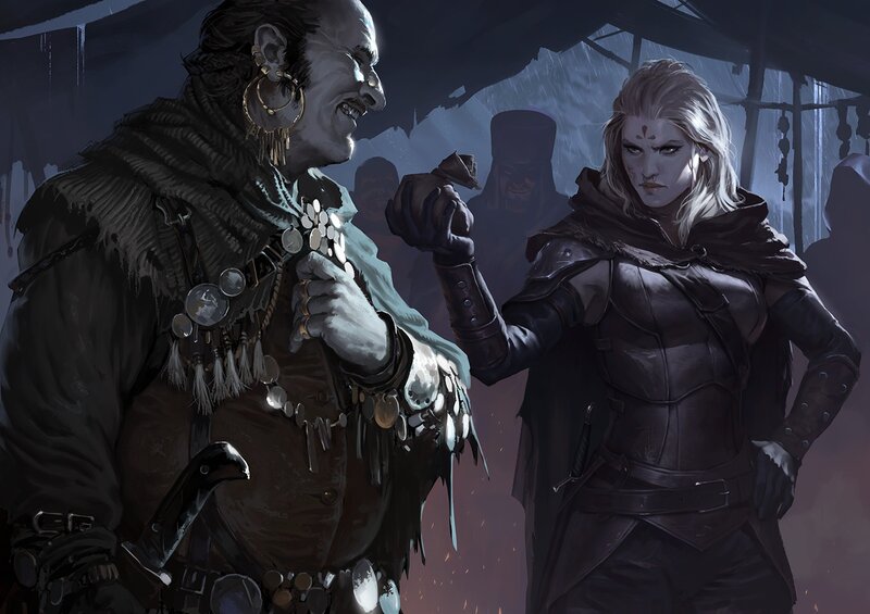 Two Characters in Dark Armor — Black