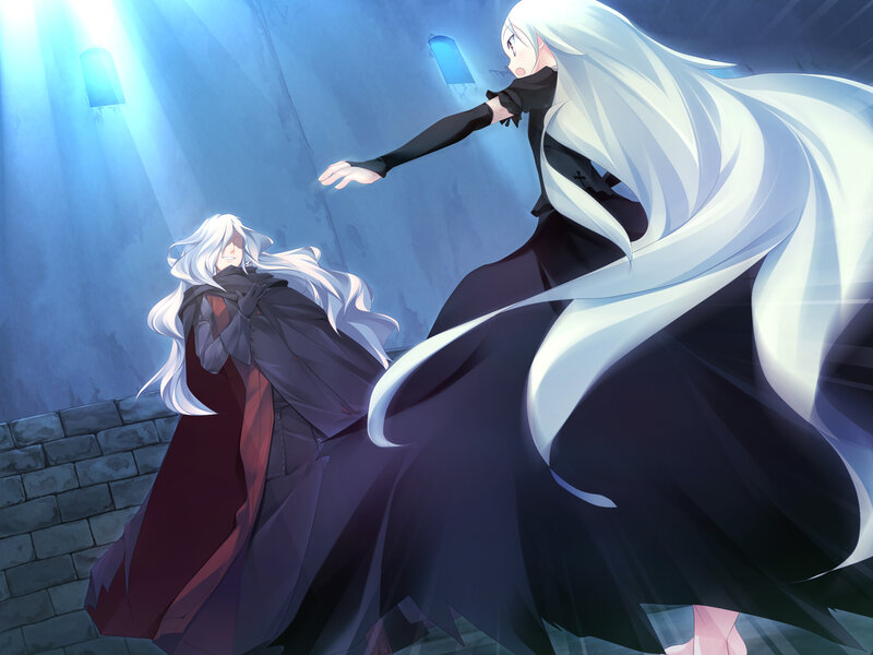 Two Characters in Dark Cloaks — White