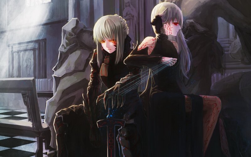 Two Characters in Dark Room — Black, Dramatic, Digital Art