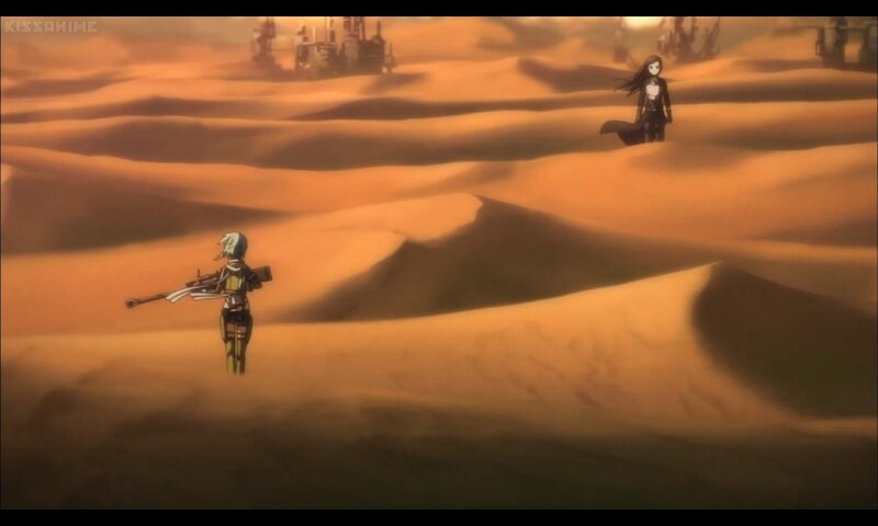 Two Characters in Desert — Orange, Dramatic, Sunset, Anime