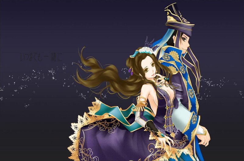 Two Characters in Elaborate Costumes — Purple