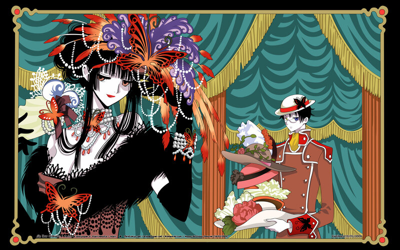 Two characters in elaborate costumes