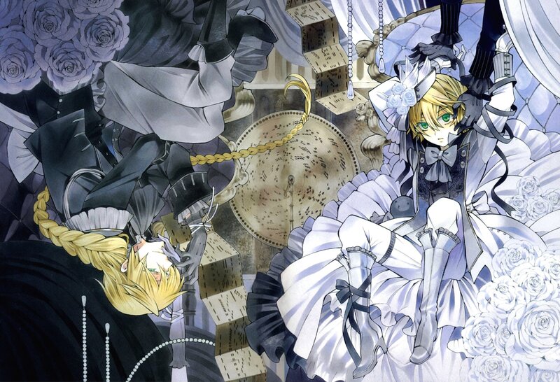 Two characters in elaborate dresses
