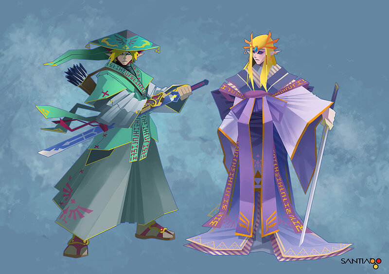 Two Characters in Elaborate Robes — Purple