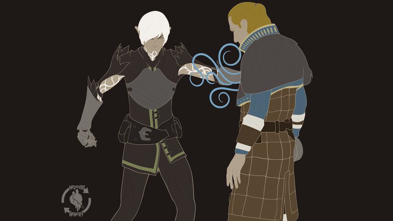 Two characters in fantasy armor