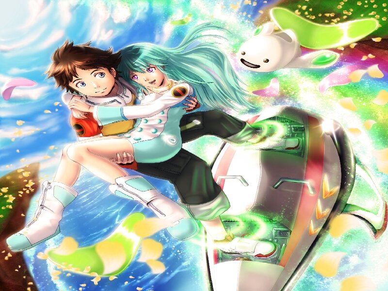 Two Characters in Flight — Blue, Dynamic