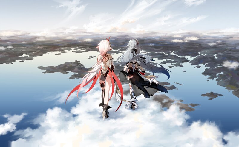 Two Characters in Flight — Blue, Serene, Morning