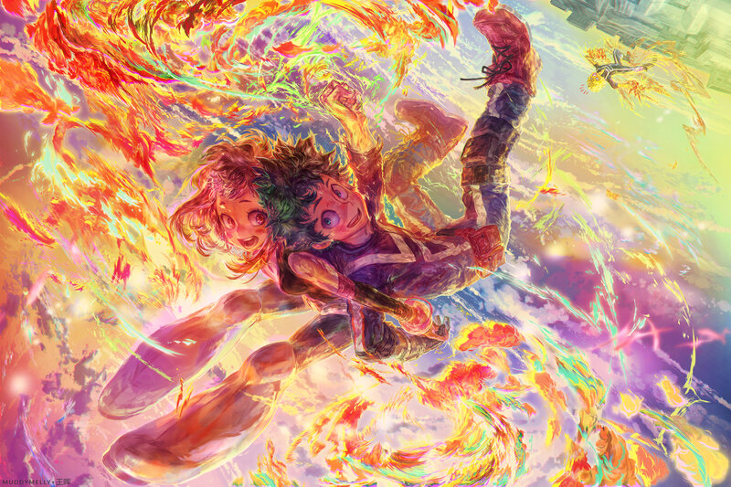 Two Characters in Flight — Orange, Dramatic