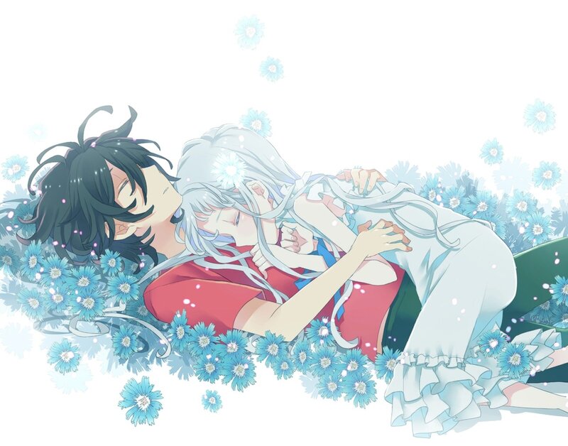 Two Characters in Flowers — Blue