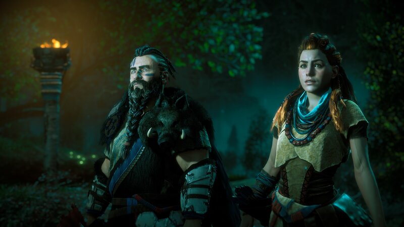 Two Characters in Forest — Green, Dark, Tense