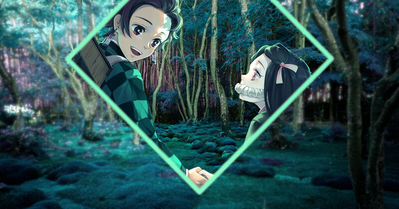 Two Characters in Forest — Green, Dramatic, Night, Anime