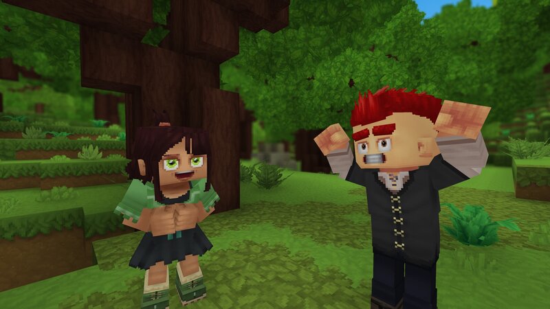 Two Characters in Forest — Green, Playful