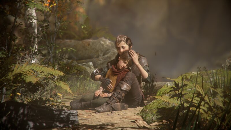Two Characters in Forest — Green, Somber