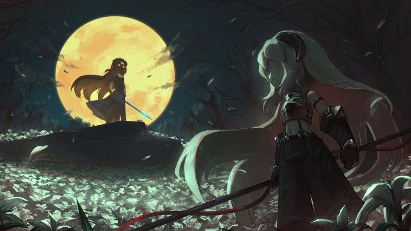 Two Characters in Forest — Yellow, Dramatic