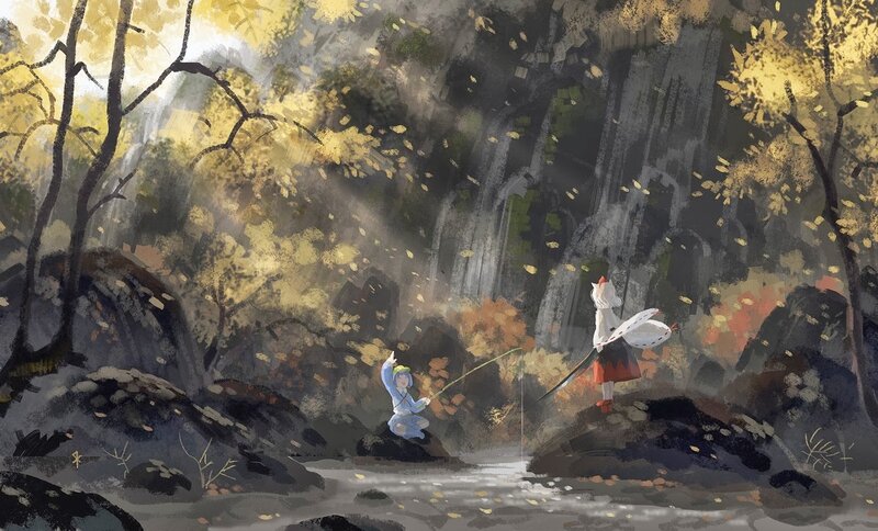 Two Characters in Forest — Yellow