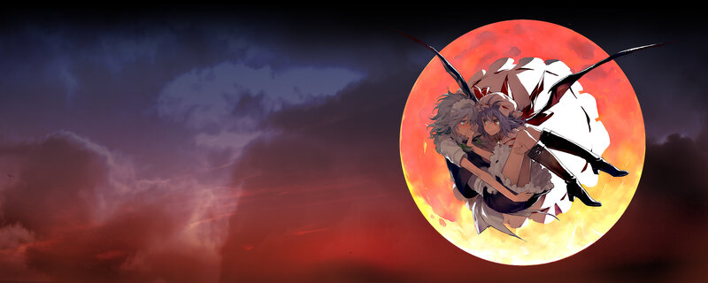 two characters in front of a red moon