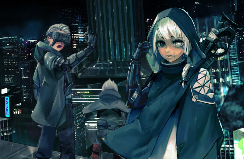 Two Characters in Futuristic Gear — Blue