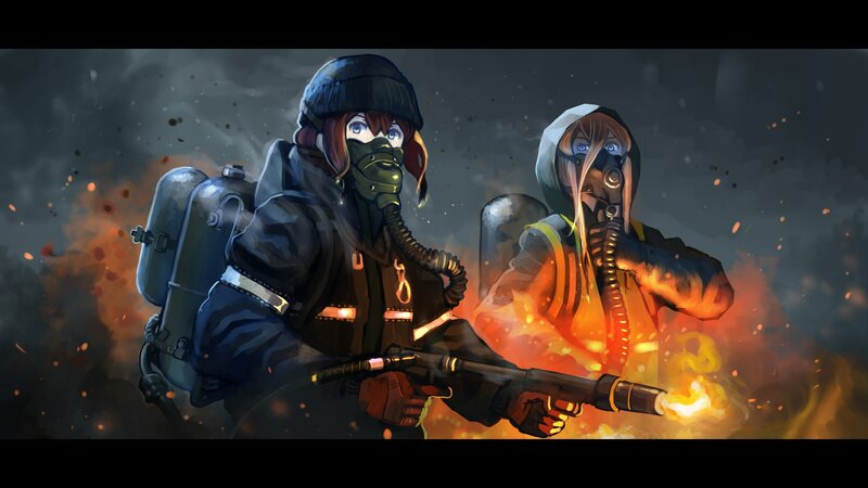 Two Characters in Gas Masks