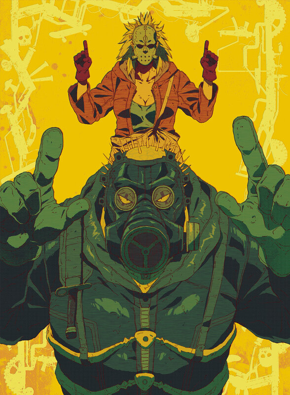 Two Characters in Gas Masks — Yellow