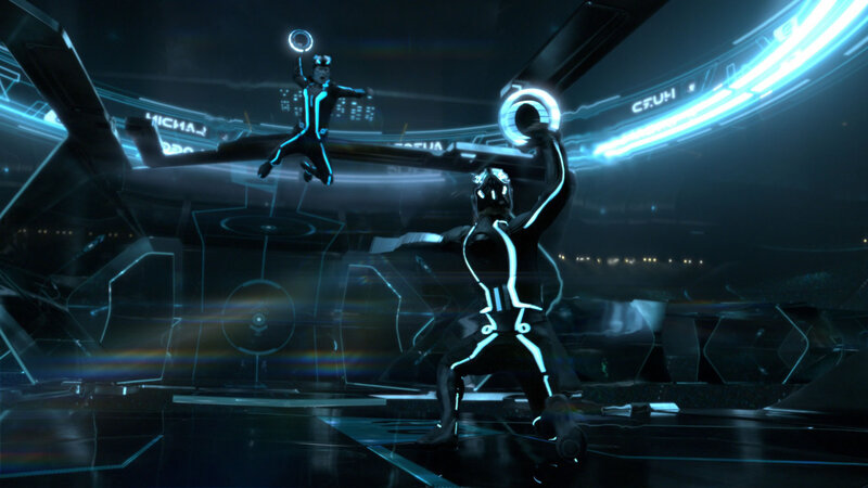 Two Characters in Glowing Suits