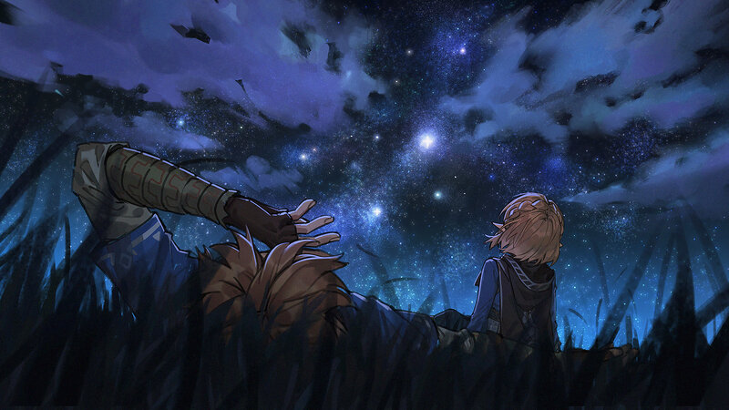 Two Characters in Grass — Blue