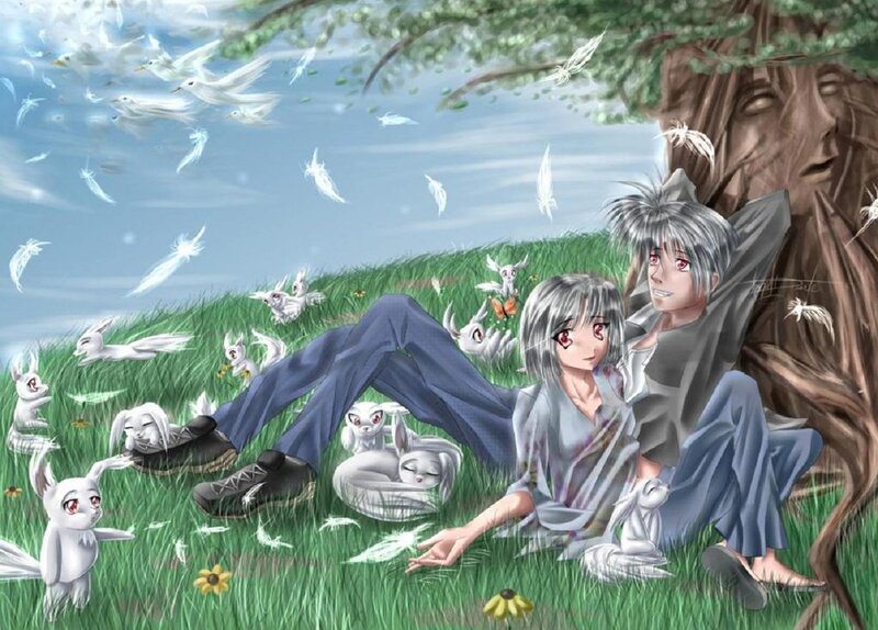 Two Characters in Grass — Green