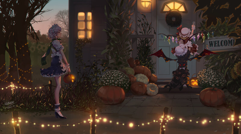 Two Characters in Halloween Setting