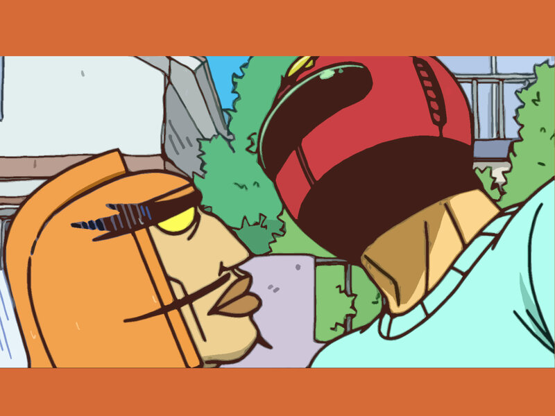two characters in helmets