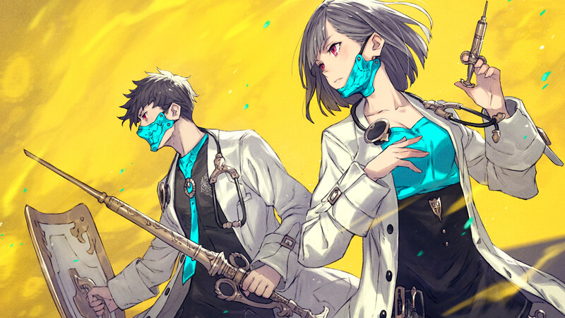 Two Characters in Lab Coats — Yellow