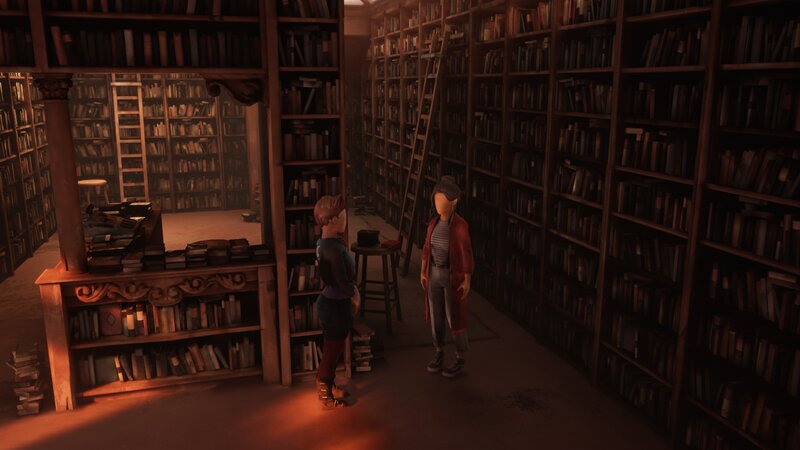 Two Characters in Library — Brown, Dramatic