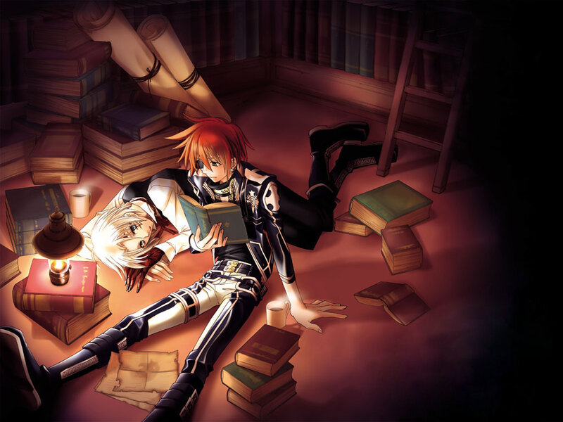 Two Characters in Library — Red