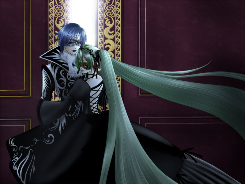 Two Characters in Masks — Black