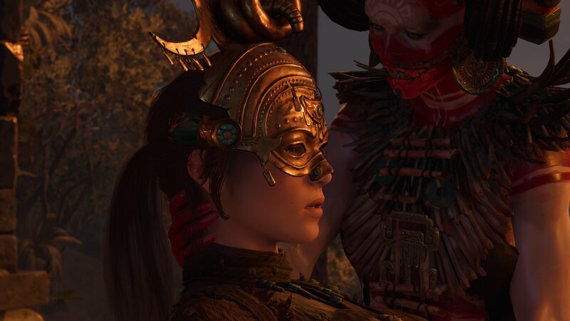 Two Characters in Masks — Brown