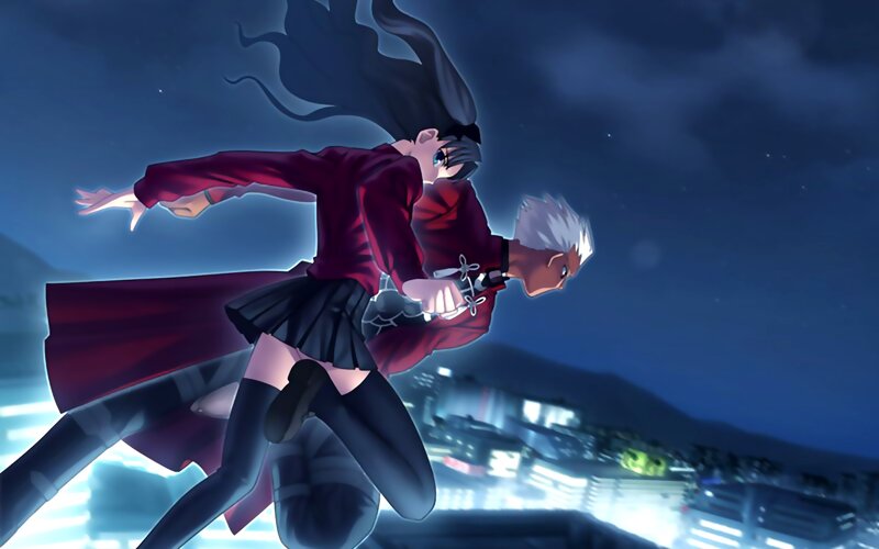 Two Characters in Mid-air — Blue, Dramatic